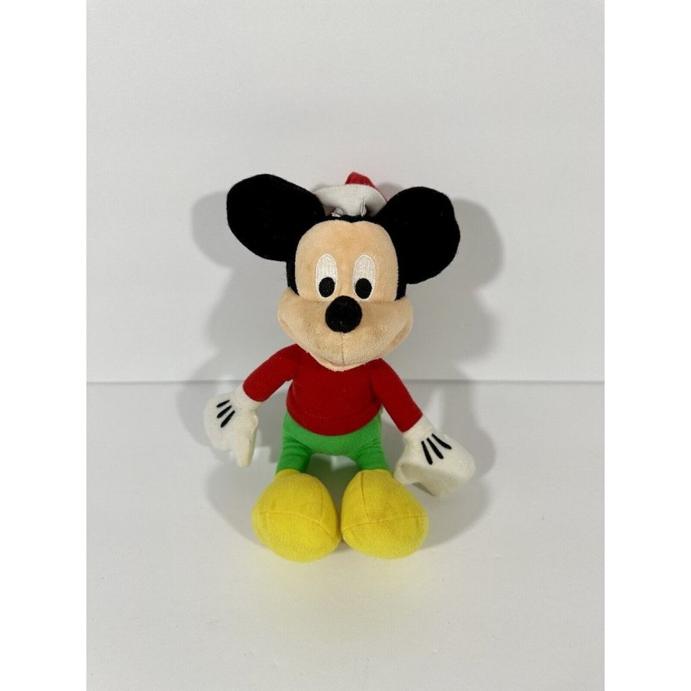 Disney Mickey Mouse Plush Christmas Santa Hat Red Green Yellow 9” Holiday